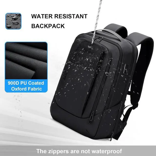 Alt view image 7 of 7 - FENRUIEN Business Travel Backpack for Men, Expandable Water Resistant Computer Backpack with USB Port, Black Laptop Backpack 15.6 Inch for College/Work