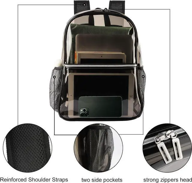 Alt view image 3 of 6 - Clear Backpack Heavy Duty TPU Transparent Backpack for Sports,Work,Security Travel.(Black)