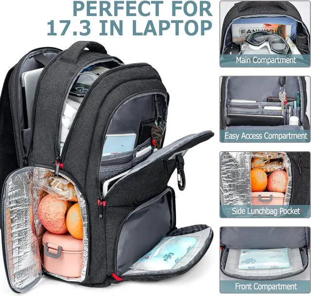 Alt view image 3 of 7 - BIKROD Lunch Backpack, Insulated Cooler Lunch Bag Backpack, Large Travel 17.3 Laptop Back Pack Sturdy Computer College School Bookbag for Women Men for Men Women Work Hiking Picnic