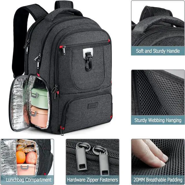 Alt view image 4 of 7 - BIKROD Lunch Backpack, Insulated Cooler Lunch Bag Backpack, Large Travel 17.3 Laptop Back Pack Sturdy Computer College School Bookbag for Women Men for Men Women Work Hiking Picnic