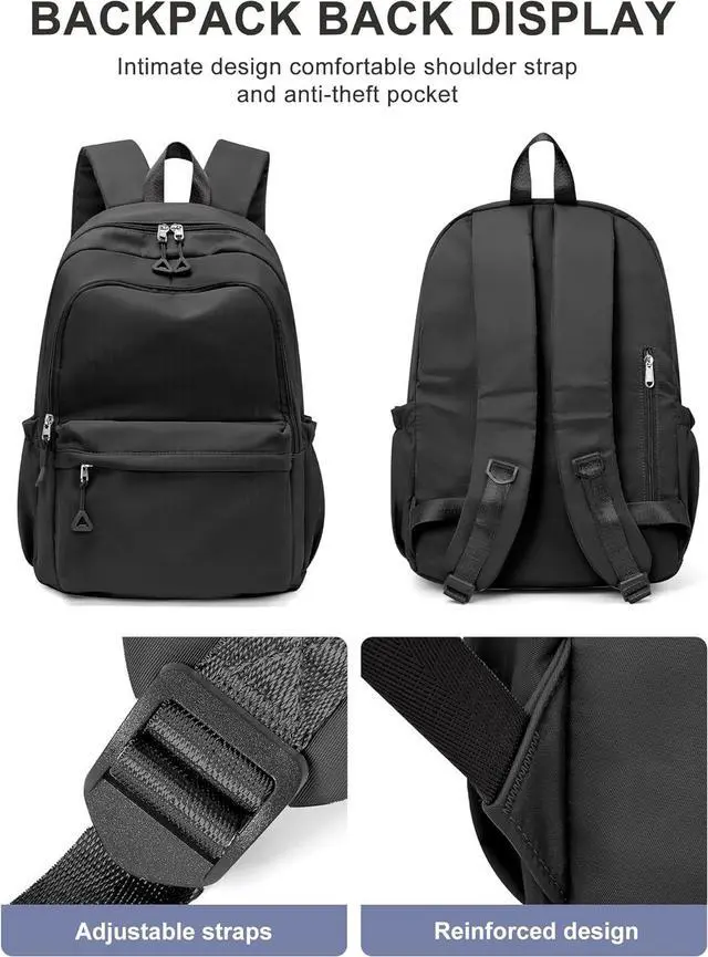 Alt view image 4 of 6 - winspansy Backpack for School Teenage Girls Boys,Waterproof Lightweight School Bags Travel Daypack Simple Cute College Backpack Rucksack for Women Men fit 14 Inch Laptop,Black