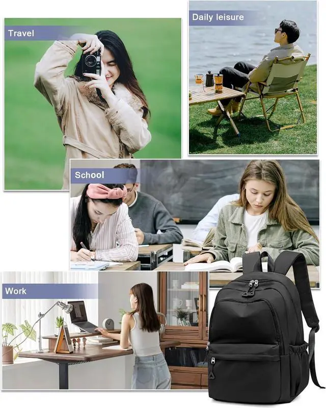 Alt view image 6 of 6 - winspansy Backpack for School Teenage Girls Boys,Waterproof Lightweight School Bags Travel Daypack Simple Cute College Backpack Rucksack for Women Men fit 14 Inch Laptop,Black