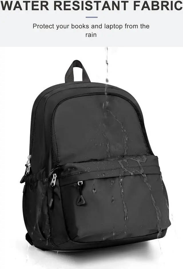 Alt view image 5 of 6 - winspansy Backpack for School Teenage Girls Boys,Waterproof Lightweight School Bags Travel Daypack Simple Cute College Backpack Rucksack for Women Men fit 14 Inch Laptop,Black