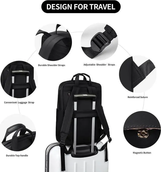 Alt view image 4 of 7 - GOLF SUPAGS Travel Laptop Backpack for Women Anti Theft Slim Durable College Bookbag Business Computer Bag Fit 13.3Inch Notebook (Black, 13.3Inch)