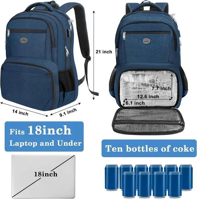 Alt view image 4 of 7 - MATEIN Mens Backpack for Work, Water Resistant Lunch Box Backpack Fits 18 Inch Laptop, Flight Approved Travel Bookbag with Luggage Sleve, Extra Large Insulated Cooler Bag, Gifts for Adult