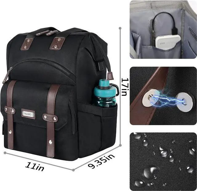 Alt view image 5 of 7 - FALANKO Laptop Backpack For Women, Work Doctor Teacher Nurse Wide Open College 15.6 Inch Laptops Backpack Purse with USB Charging Port, Travel Water Resistant RFID Computer Bag for Men Women Black