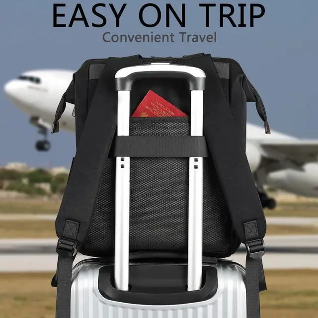 Alt view image 6 of 7 - FALANKO Laptop Backpack For Women, Work Doctor Teacher Nurse Wide Open College 15.6 Inch Laptops Backpack Purse with USB Charging Port, Travel Water Resistant RFID Computer Bag for Men Women Black