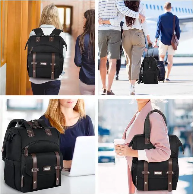 Alt view image 7 of 7 - FALANKO Laptop Backpack For Women, Work Doctor Teacher Nurse Wide Open College 15.6 Inch Laptops Backpack Purse with USB Charging Port, Travel Water Resistant RFID Computer Bag for Men Women Black