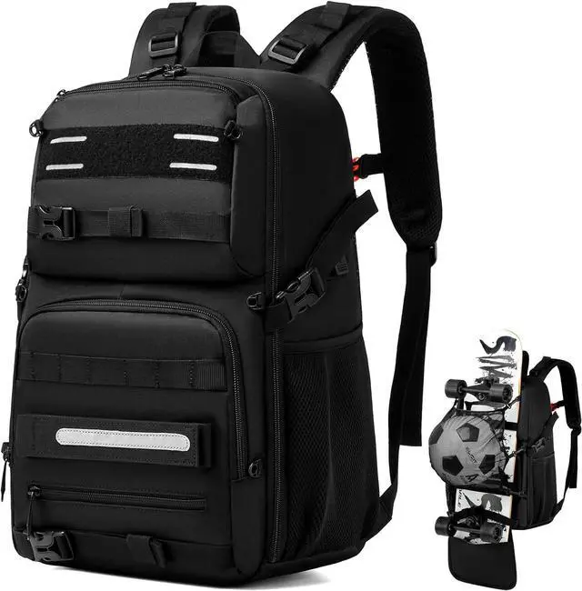 Main image of Skateboard Backpack, Laptop Backpack with USB Charging Port, RFID Anti-Theft Lock, Waterproof Fabric, Fits up to 15.6 Inch Laptop, for Business Travel Men (Black)