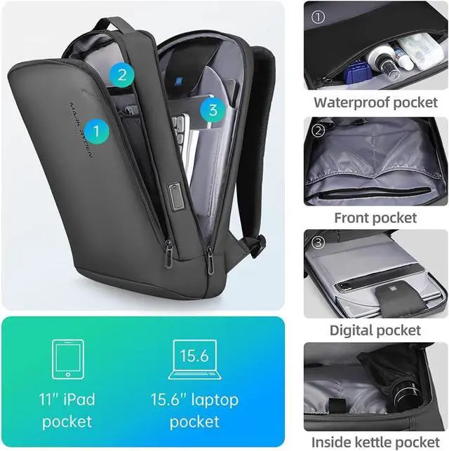 Alt view image 2 of 7 - MARK RYDEN Slim Laptop Backpack for Men, High Tech Backpack with Scratch Resistant Shell and USB Charging Port, Waterproof Business Backpack Ideal for Working, Commuting, Daily