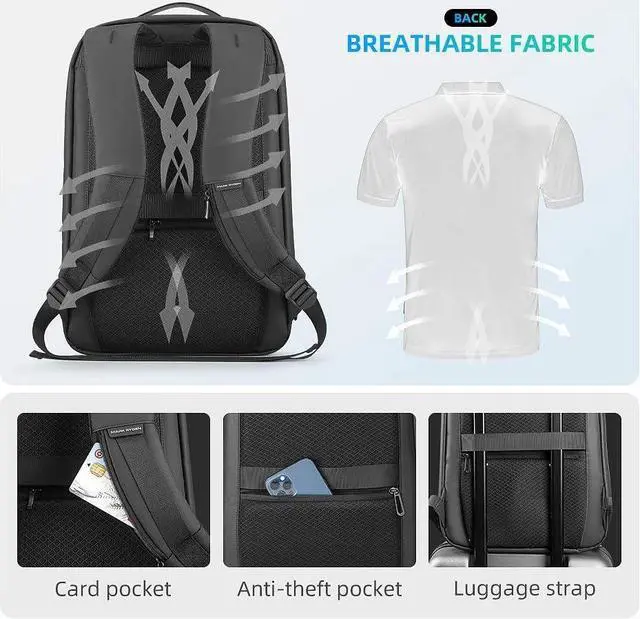 Alt view image 4 of 7 - MARK RYDEN Slim Laptop Backpack for Men, High Tech Backpack with Scratch Resistant Shell and USB Charging Port, Waterproof Business Backpack Ideal for Working, Commuting, Daily