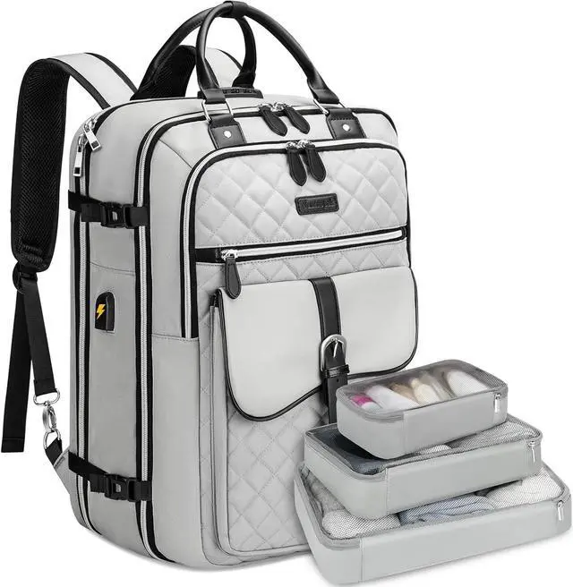 Main image of Vancropak Travel Backpack for Women, Anti Theft Laptop Carry on Backpacks Fits 17 inch Computer with Lock & USB Charging Port, TSA Flight Approved Large 50L Duffel Bag with 3 Packing Cubes, Grey