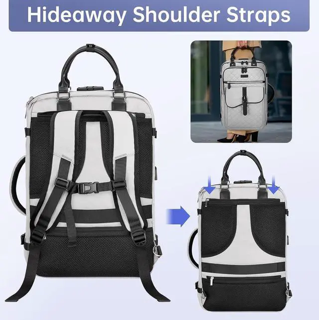 Alt view image 6 of 7 - Vancropak Travel Backpack for Women, Anti Theft Laptop Carry on Backpacks Fits 17 inch Computer with Lock & USB Charging Port, TSA Flight Approved Large 50L Duffel Bag with 3 Packing Cubes, Grey