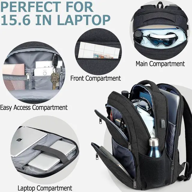 Alt view image 3 of 7 - BIKROD Backpack for Men and Women, School Backpacks for Teen Boys Water Resistant TSA Travel Backpack with USB Charging Port, Business Anti Theft Sturdy Computer Bag Gifts Fits 15.6 Inch Laptop,Black
