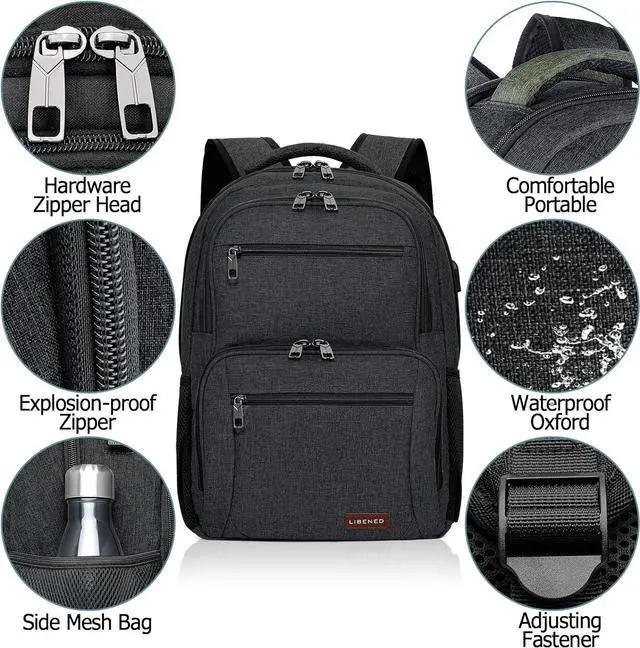 Alt view image 4 of 7 - BIKROD Backpack for Men and Women, School Backpacks for Teen Boys Water Resistant TSA Travel Backpack with USB Charging Port, Business Anti Theft Sturdy Computer Bag Gifts Fits 15.6 Inch Laptop,Black