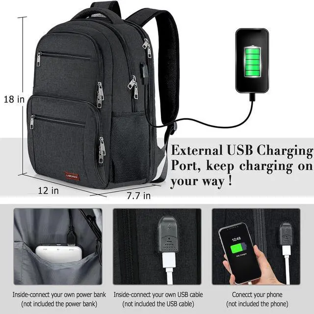 Alt view image 5 of 7 - BIKROD Backpack for Men and Women, School Backpacks for Teen Boys Water Resistant TSA Travel Backpack with USB Charging Port, Business Anti Theft Sturdy Computer Bag Gifts Fits 15.6 Inch Laptop,Black