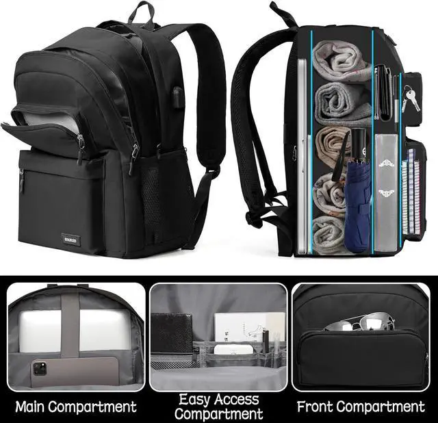 Alt view image 2 of 7 - Backpack for School Teen Boys and Girls, School Backpack for Men and Women, Large Kids Bookbag with USB Charging Port Fit 15.6 Inch Laptop/Notebook, Black