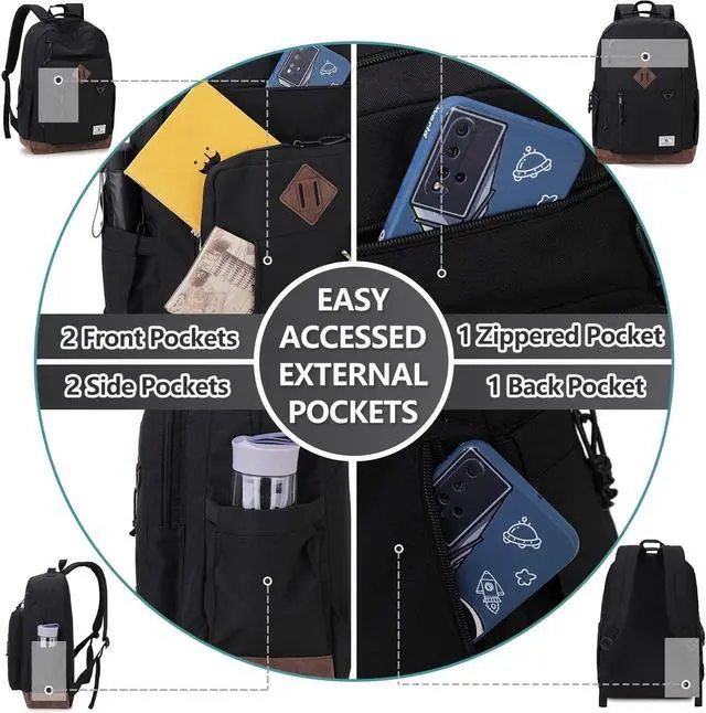 Alt view image 3 of 6 - VX VONXURY Backpack for Men Women,Lightweight Bookbag with Mulitiple Pockets,Classical Water Resistant Travel Backpack