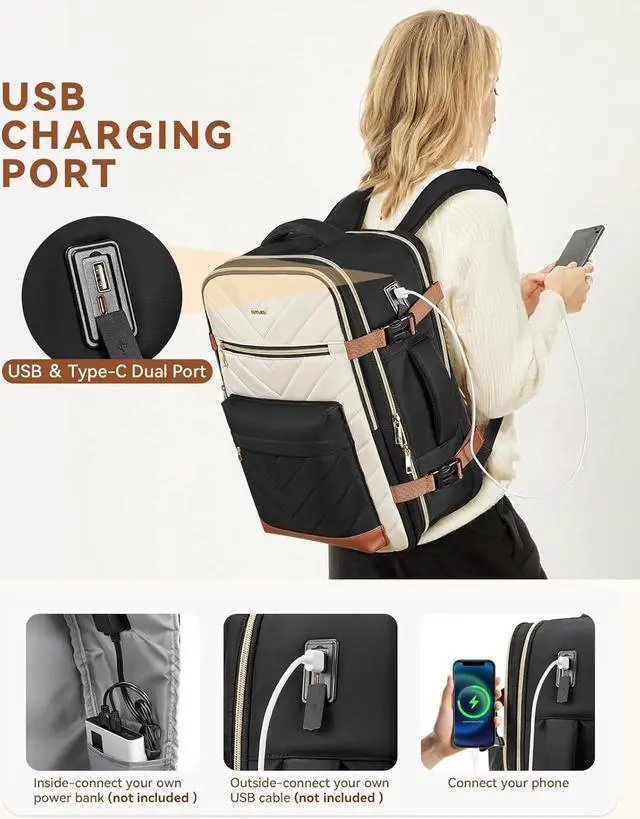 Alt view image 5 of 6 - BOSTANTEN Travel Backpack For Women, TSA Carry On Backpack for Airplanes, Personal Item Backpack Fits 15.6 Inch Laptop with USBType-C Charging Port, Weekender Overnight Daypack with 2 Packing Cubes