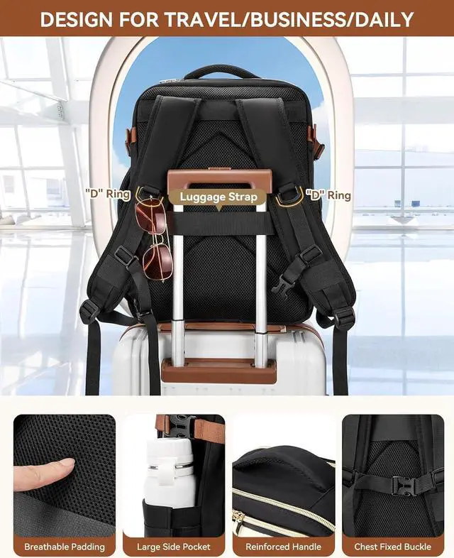 Alt view image 6 of 6 - BOSTANTEN Travel Backpack For Women, TSA Carry On Backpack for Airplanes, Personal Item Backpack Fits 15.6 Inch Laptop with USBType-C Charging Port, Weekender Overnight Daypack with 2 Packing Cubes
