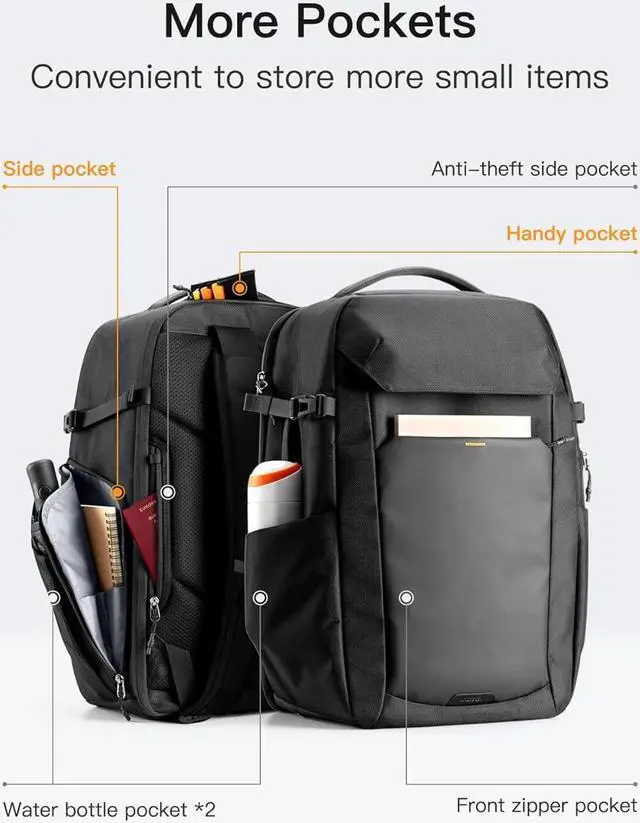 Alt view image 5 of 7 - Inateck 40L Carry On Travel Laptop Backpack, TSA Friendly, Flight Approved, With Separate Shoe Compartment, Splash-resistant Hand Luggage for Men Women, Compatible with 17 inch Laptop, Black