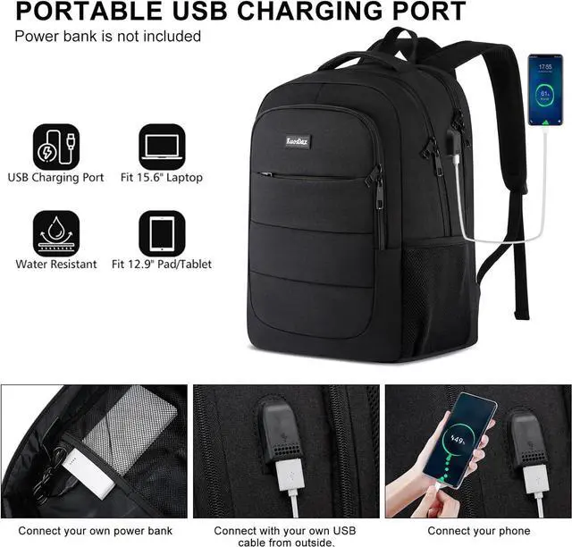 Alt view image 3 of 7 - Backpack for Men Women, School Backpacks for Teens Boys and Girls, Laptop Backpack with USB Charger, 15.6 Inch Laptop Bookbag for College High School Work Travel, Black