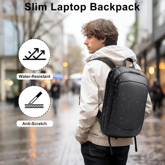 Alt view image 2 of 7 - hk Slim Laptop Backpack, Lightweight Expandable High-Tech Business Work Backpack for Men Women,15.6 Inch Anti-theft Waterproof Travel Backpack Durable College Casual Daypack Computer Laptop Bag-Black