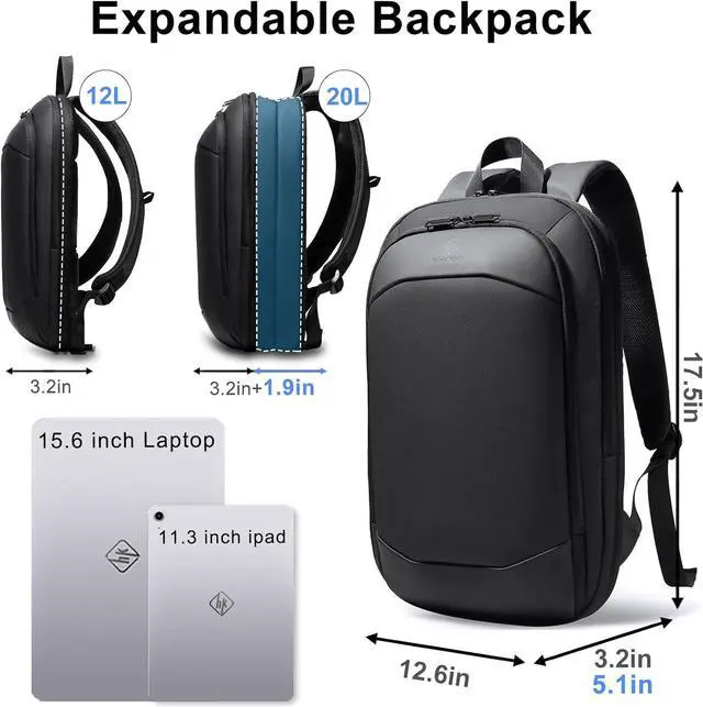 Alt view image 3 of 7 - hk Slim Laptop Backpack, Lightweight Expandable High-Tech Business Work Backpack for Men Women,15.6 Inch Anti-theft Waterproof Travel Backpack Durable College Casual Daypack Computer Laptop Bag-Black