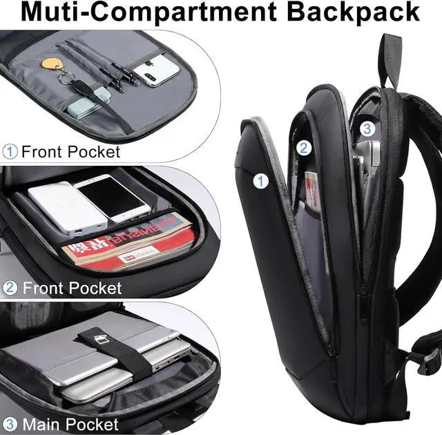 Alt view image 4 of 7 - hk Slim Laptop Backpack, Lightweight Expandable High-Tech Business Work Backpack for Men Women,15.6 Inch Anti-theft Waterproof Travel Backpack Durable College Casual Daypack Computer Laptop Bag-Black