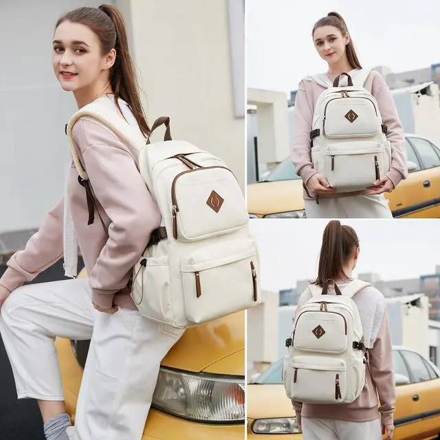 Alt view image 2 of 6 - AO ALI VICTORY laptop backpack 15.6 inch anti theft travel backpacks for men and women large college bookbag work business daypack middle high school bag for girls boys teens students beige