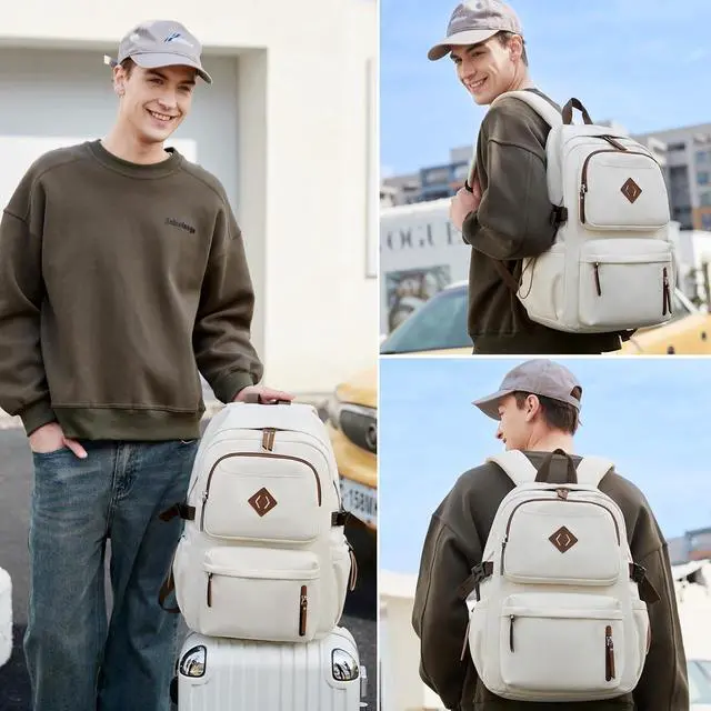 Alt view image 3 of 6 - AO ALI VICTORY laptop backpack 15.6 inch anti theft travel backpacks for men and women large college bookbag work business daypack middle high school bag for girls boys teens students beige