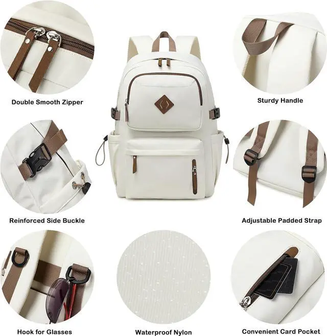 Alt view image 5 of 6 - AO ALI VICTORY laptop backpack 15.6 inch anti theft travel backpacks for men and women large college bookbag work business daypack middle high school bag for girls boys teens students beige