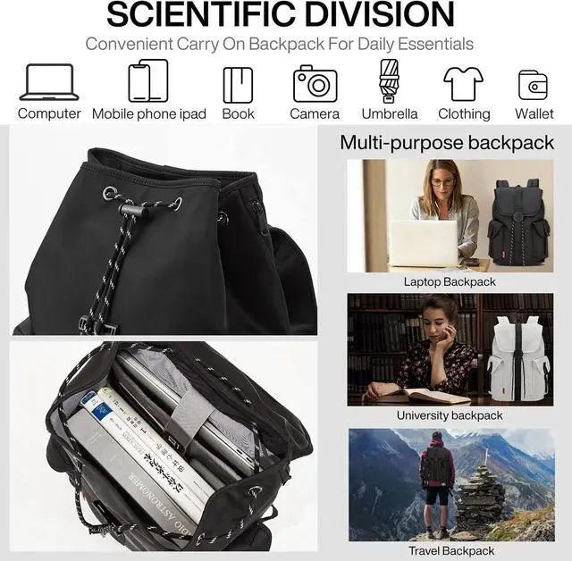Alt view image 2 of 6 - mixi Travel Laptop Backpack for Women & Men Carry On Backpack fits 16'' Laptop, Waterproof Lightweight Casual Hiking Weekender Bags Rucksack,17 Inch, Knight Black