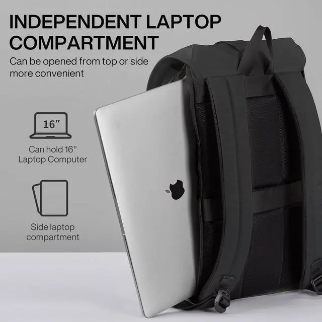 Alt view image 3 of 6 - mixi Travel Laptop Backpack for Women & Men Carry On Backpack fits 16'' Laptop, Waterproof Lightweight Casual Hiking Weekender Bags Rucksack,17 Inch, Knight Black