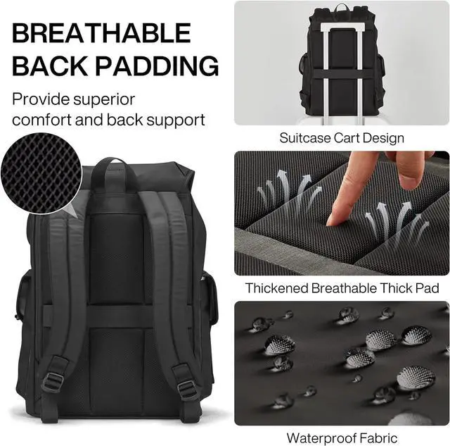 Alt view image 5 of 6 - mixi Travel Laptop Backpack for Women & Men Carry On Backpack fits 16'' Laptop, Waterproof Lightweight Casual Hiking Weekender Bags Rucksack,17 Inch, Knight Black