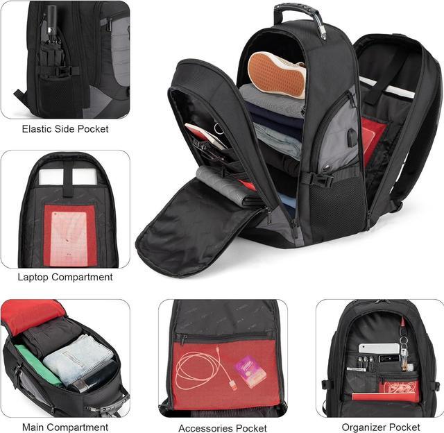 Alt view image 2 of 6 - Tzowla Travel Laptop Backpack for Men&Women,17.3" Computer Water Resistant Anti Theft TSA Friendly Backpacks with Lock and USB Charging Port,College Business Work Hiking Bookbag Daypack,Dark Grey