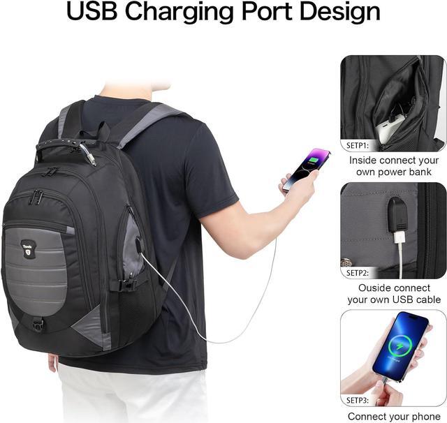 Alt view image 3 of 6 - Tzowla Travel Laptop Backpack for Men&Women,17.3" Computer Water Resistant Anti Theft TSA Friendly Backpacks with Lock and USB Charging Port,College Business Work Hiking Bookbag Daypack,Dark Grey