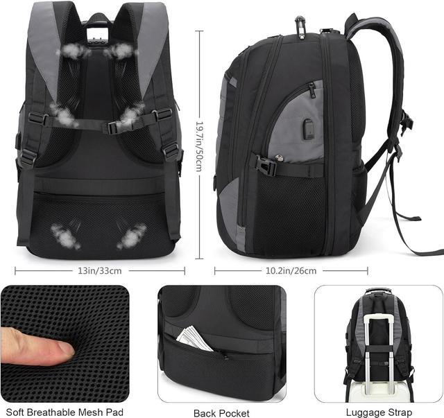 Alt view image 4 of 6 - Tzowla Travel Laptop Backpack for Men&Women,17.3" Computer Water Resistant Anti Theft TSA Friendly Backpacks with Lock and USB Charging Port,College Business Work Hiking Bookbag Daypack,Dark Grey