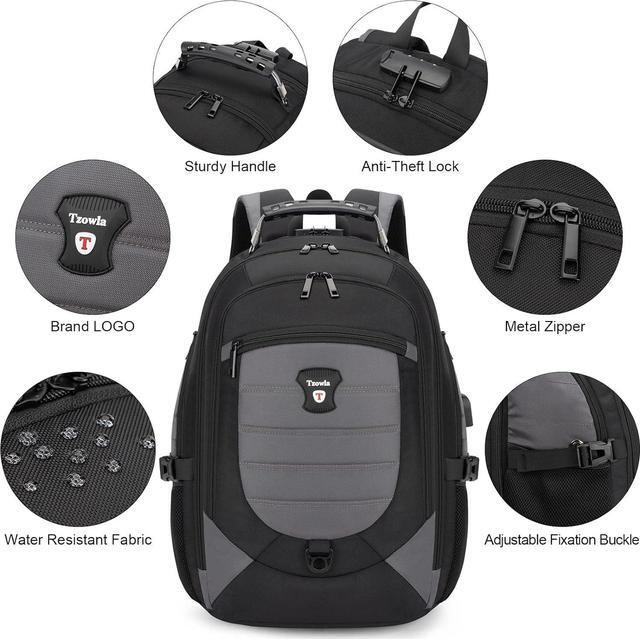 Alt view image 5 of 6 - Tzowla Travel Laptop Backpack for Men&Women,17.3" Computer Water Resistant Anti Theft TSA Friendly Backpacks with Lock and USB Charging Port,College Business Work Hiking Bookbag Daypack,Dark Grey
