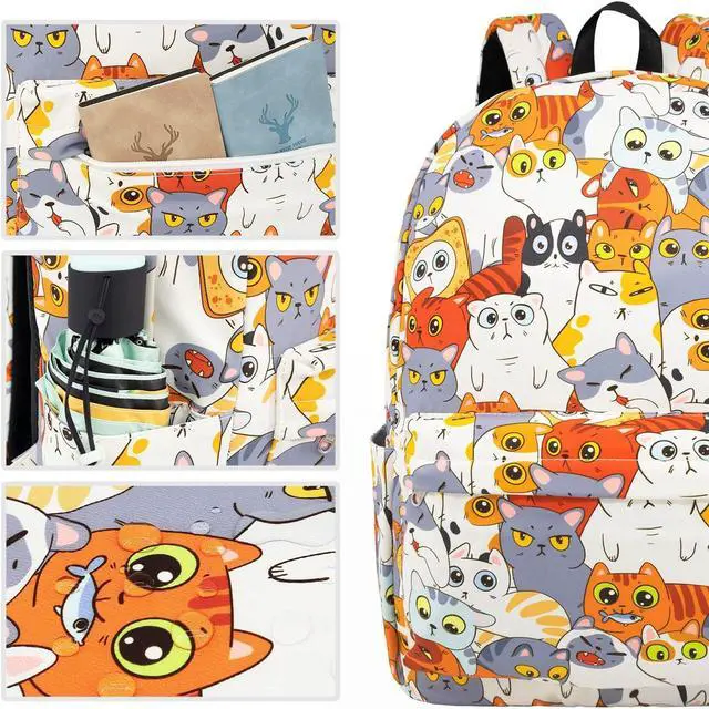 Alt view image 7 of 7 - Backpack Cute Cat Backpacks for Girls Boys Teens Kids College Middle Elementary High School Student Bookbags Travel Waterproof Book Bag Laptop Back Pack