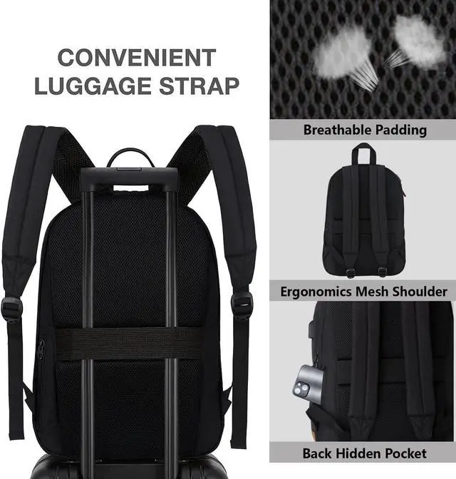 Alt view image 4 of 7 - SUPACOOL Lightweight Laptop Backpack with USB Charging Port for Men and Women, Double Layers Backpack for College, Work, Travel, Casual(Black and brown)