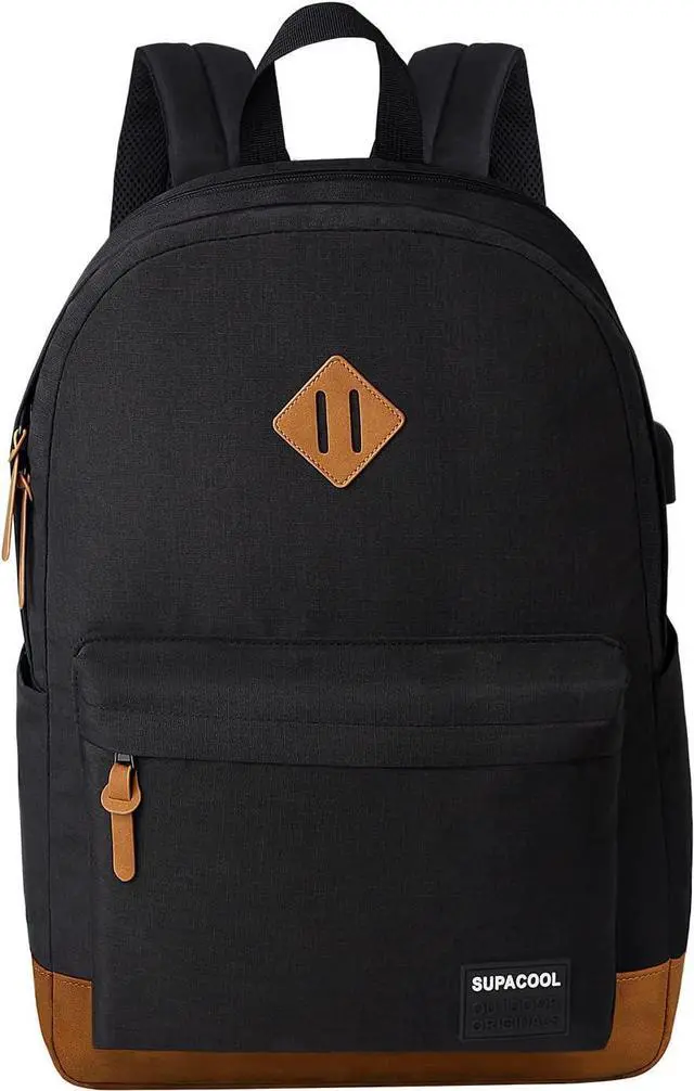 Alt view image 7 of 7 - SUPACOOL Lightweight Laptop Backpack with USB Charging Port for Men and Women, Double Layers Backpack for College, Work, Travel, Casual(Black and brown)