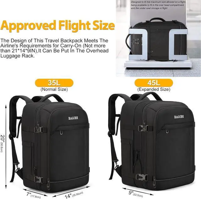 Alt view image 4 of 7 - Carry On Backpack for Men Women,42L Flight Approved Travel Backpack with 4 Packing cubes,Expandable Water-resistant 17Inch Laptop Backpack,Casual Daypack Businless Weekend Hiking