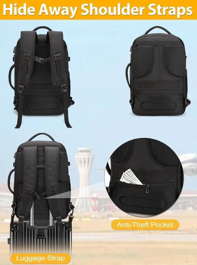 Alt view image 7 of 7 - Carry On Backpack for Men Women,42L Flight Approved Travel Backpack with 4 Packing cubes,Expandable Water-resistant 17Inch Laptop Backpack,Casual Daypack Businless Weekend Hiking