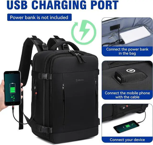 Alt view image 5 of 7 - 40L Travel Backpack for Men, 17-inch Laptop Backpack Carry-On Backpack Airline Approved, Anti-theft Backpack with USB Port, Hiking Backpack for Flight, Black