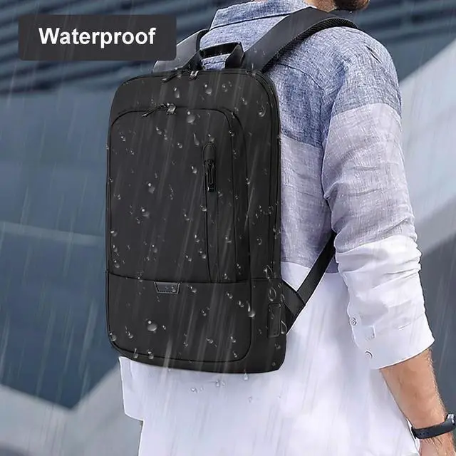 Alt view image 2 of 7 - AUGUR Business Slim Backpack for Men Women 15.6 inch Water Resistant Laptop Backpack with USB Charger Computer Notebooks Lightweight Small Backpacks For School/Travel/Business/Work/College Bag