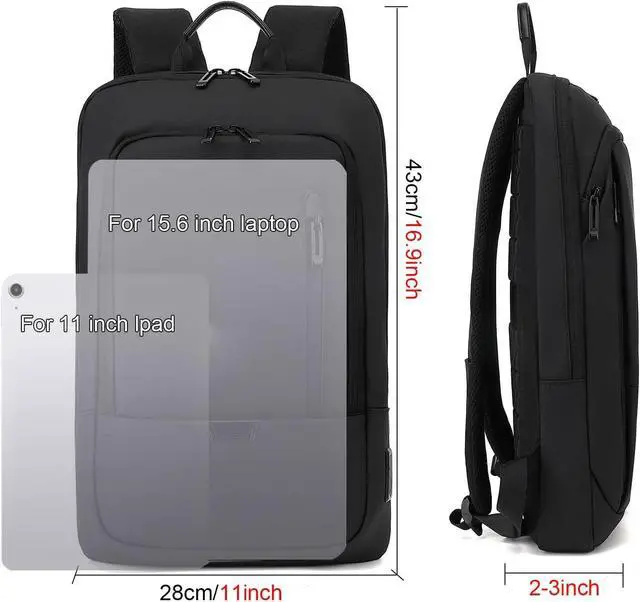 Alt view image 3 of 7 - AUGUR Business Slim Backpack for Men Women 15.6 inch Water Resistant Laptop Backpack with USB Charger Computer Notebooks Lightweight Small Backpacks For School/Travel/Business/Work/College Bag