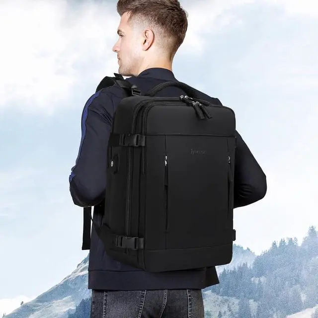 Alt view image 7 of 7 - 40L Travel Backpack for Men, 17-inch Laptop Backpack Carry-On Backpack Airline Approved, Anti-theft Backpack with USB Port, Hiking Backpack for Flight, Black