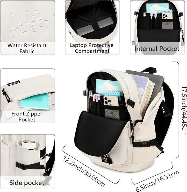 Alt view image 3 of 6 - Classical Basic Laptop Backpack 15.6 Inch School Backpack College Backpacks Anti Theft Carry on Travel Backpack for Work,Casual Daypack for Boys Girls Teens (Beige)