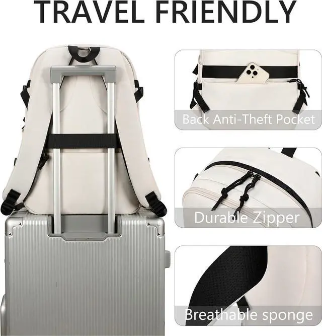 Alt view image 4 of 6 - Classical Basic Laptop Backpack 15.6 Inch School Backpack College Backpacks Anti Theft Carry on Travel Backpack for Work,Casual Daypack for Boys Girls Teens (Beige)